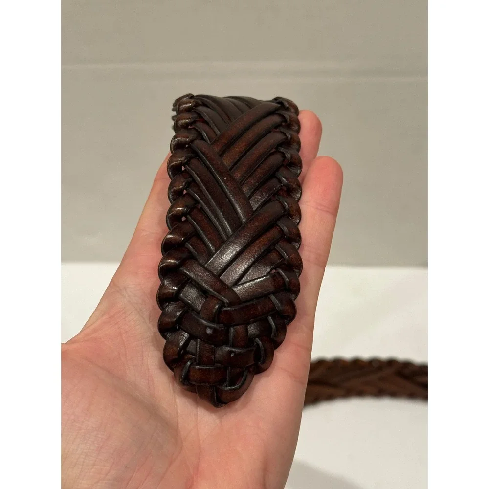 Braided Leather Belt Circle Buckle Women's 2X Dark Brown Woven Boho Western 49